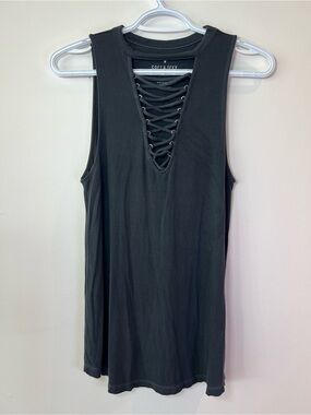 American Eagle Outfitters Soft & Sexy Black Lace-Up Minimalist Summer Tank Top